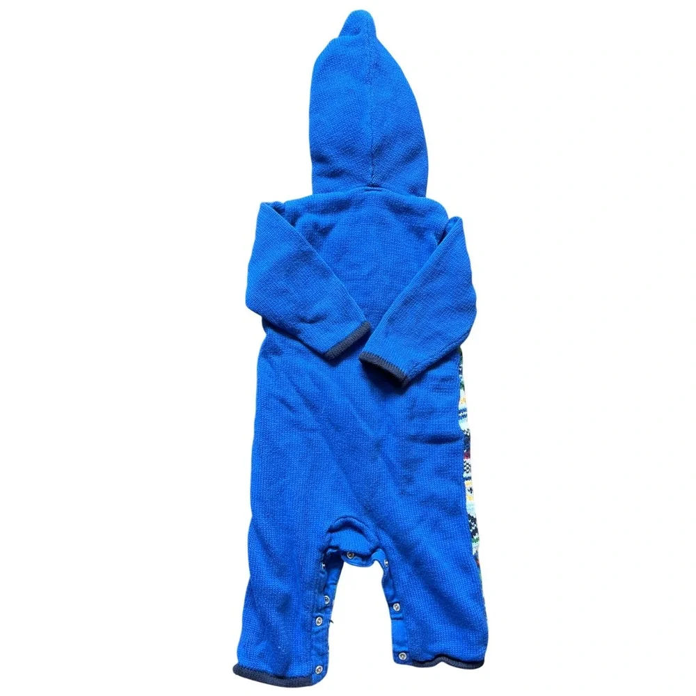 Baby Gap Blue Fair Isle Hooded‎ Sweater Romper Jumpsuit 6-12 Months